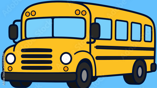 Yellow school bus vector illustration on a blue background