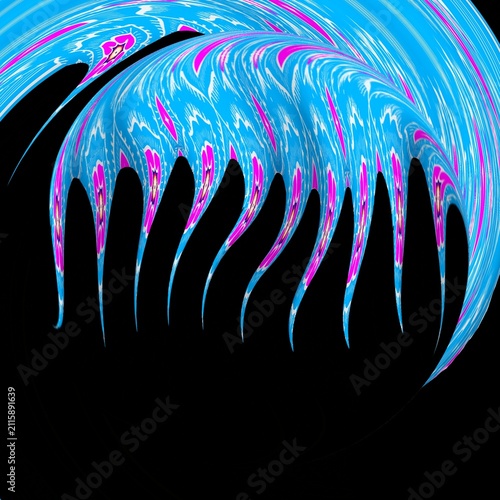 Konstfotografi Abstract Digital Shell Dome Pattern with Neon Pink and Blue Fabric Motif Distort