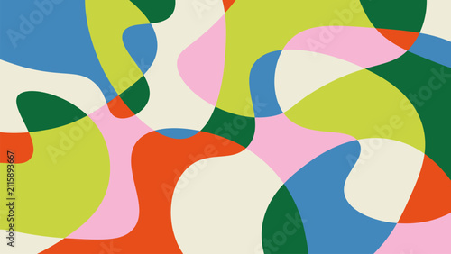 Fun colorful abstract background in doodle style. Simple naive design with hand drawn overlay shapes
