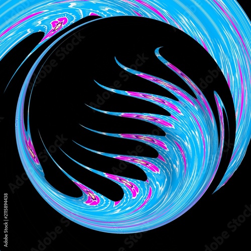 Abstract Digital Vortex Circle Background with Dynamic Neon Claw Waves and Creative Filter Distortion on Black Backdrop