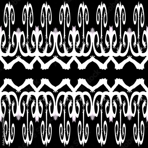 Abstract Geometric Monochrome Border Background with White Tribal Lizard Motif and Central Black Copy Space