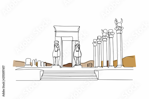 Continuous one line art vector of Persepolis ruins