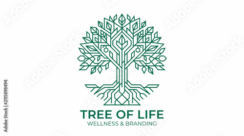 Minimalist geometric tree of life logo design for wellness and branding.