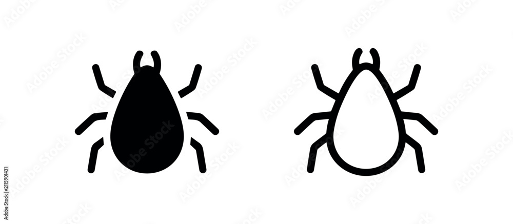 Fototapeta premium Tick and Mite Parasite Icon Set Silhouette and Outline