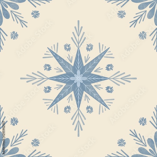 Seamless watercolour and unique snow flakes pattern background for covers, notes, Soft backgrounds colour. Watercolour art work. snow flakes pattern background for winter vibes.