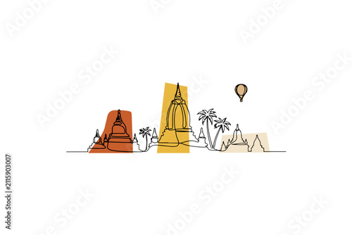Continuous one line art vector of Bagan temples