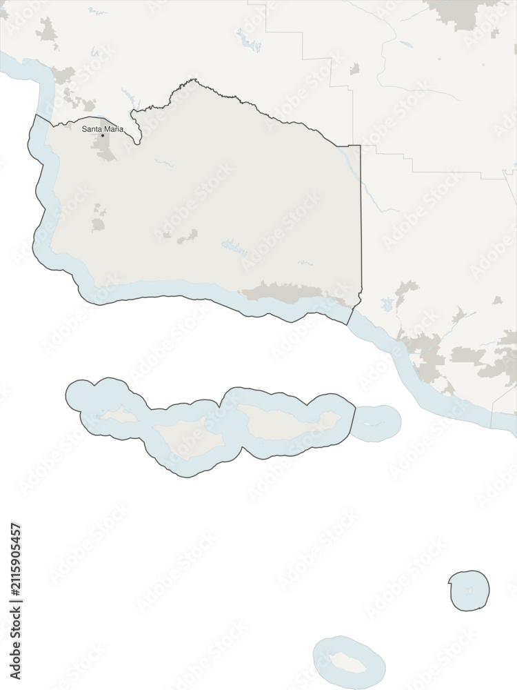 Fototapeta premium Santa Maria-Santa Barbara metropolitan area vector map with county boundaries, urban footprint and hydrography, California, USA