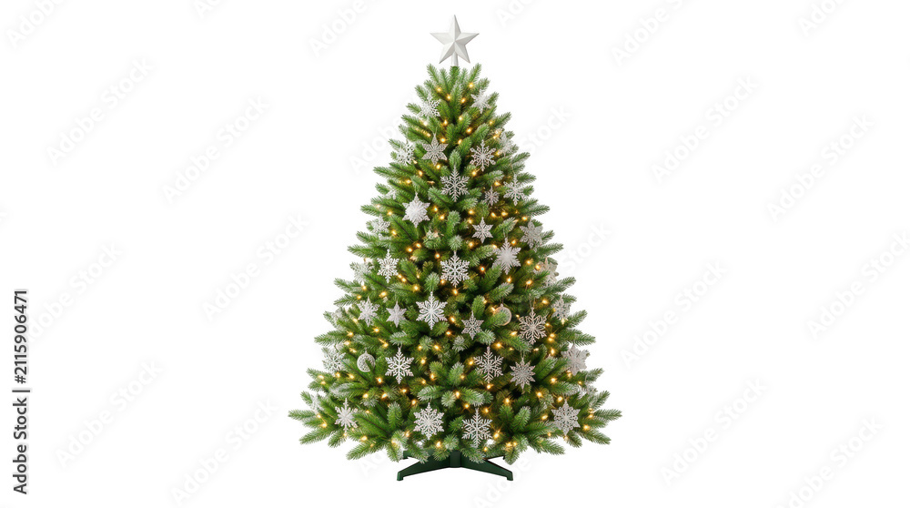 Fototapeta premium Decorated christmas tree with golden lights and ornaments isolated on transparent background