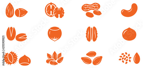 Nuts and seeds icon set healthy food collection isolated on white background