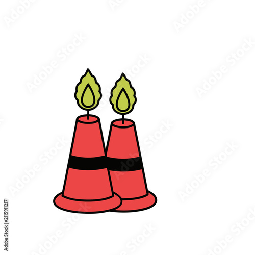 Two Red Candles with Green Flames