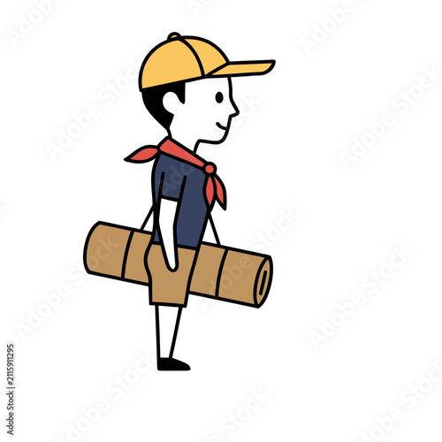 Boy Scout Carrying Sleeping Bag