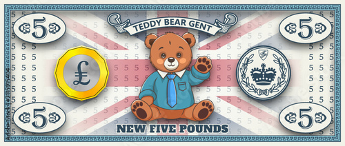 Quadro su tela Vector 3d obverse of new five pound banknote with shadow, England