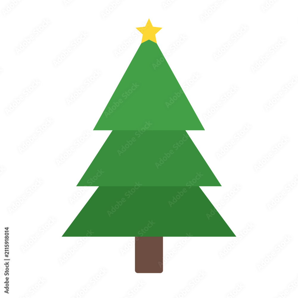 Obraz premium Flat vector illustration of a Christmas tree with a yellow star on top