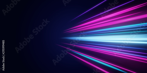 Pink Purple And Blue Neon Light Rays With Futuristic Speed Effect