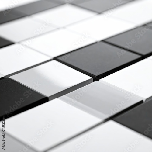Geometric pattern of alternating dark and light squares creates visual depth