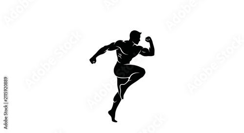 Bild auf Leinwand Muscular man running with flexed arm with black silhouette muscular running one