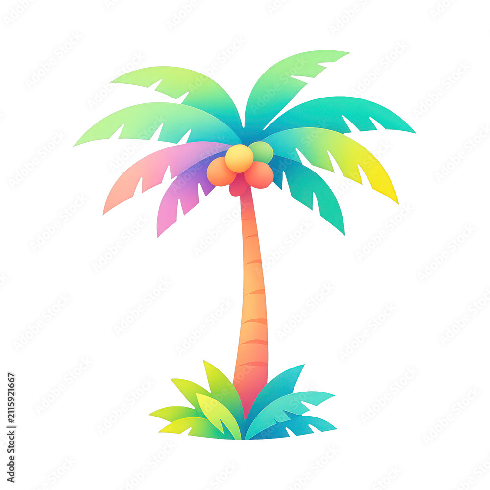 Fototapeta premium PNG Vibrant tropical palm tree illustration.