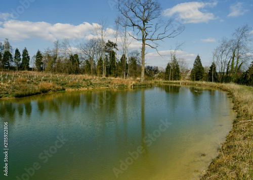 Foto Large garden pond newly made and filled