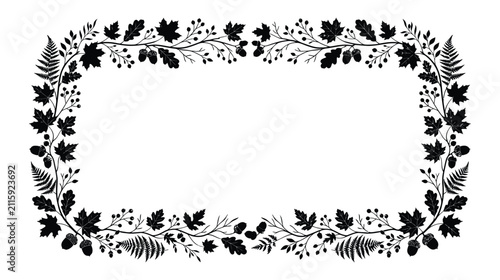 Autumn foliage and acorn botanical frame vector illustration