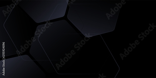 Black 3D vector hexagonal technology abstract background. Abstract modern technology futuristic background with black 3D honeycomb shapes. Vector illustration