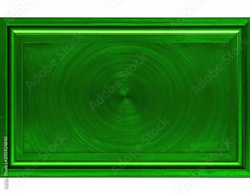 A metallic green rectangular frame with concentric circles and textured surface