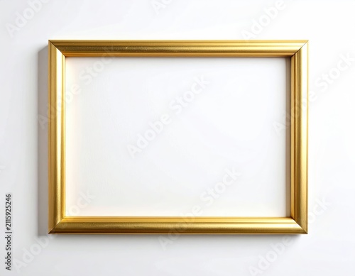 Ornate, empty gold picture frame against a stark white background