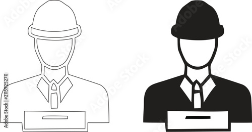 Construction Engineer and Architect Vector Icon, Project Manager with Hard Hat Line Art Symbol