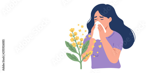 woman with pollen allergy flat vector illustration