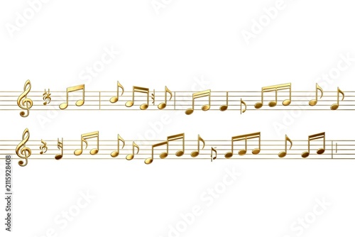 Golden Musical Notes on Staff