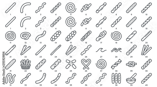 Bild auf Leinwand A comprehensive visual catalog showcasing a diverse array of pretzel and breadstick shapes, meticulously illustrated and numbered for easy identification