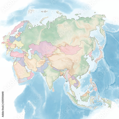 A detailed political map of Asia with all country borders accurately represented