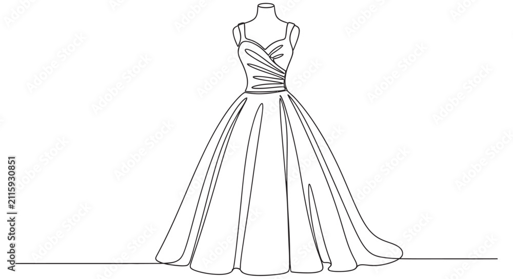 Fototapeta premium Line drawing of a formal gown continuous one line art style on white background