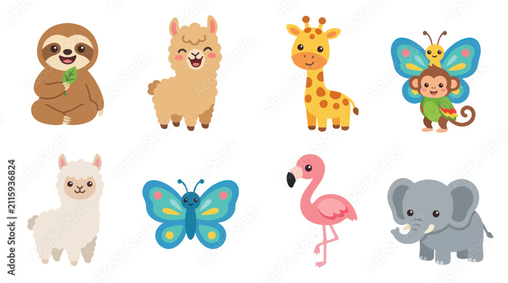 Fototapeta premium Cute cartoon animals collection