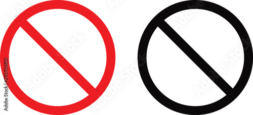 Fotografie Red and black prohibition signs or no entry circular icons with a diagonal line