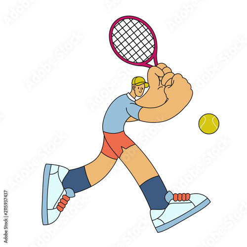 Tennis Player in Action in Flat Style