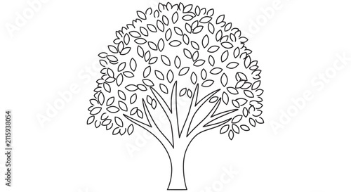 Canvas Print Line drawing of a tree with foliage white background simple botanical illustrati
