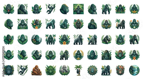 Foto Collection of Diverse Gorilla Icons and Illustrations in Various Poses and Styles