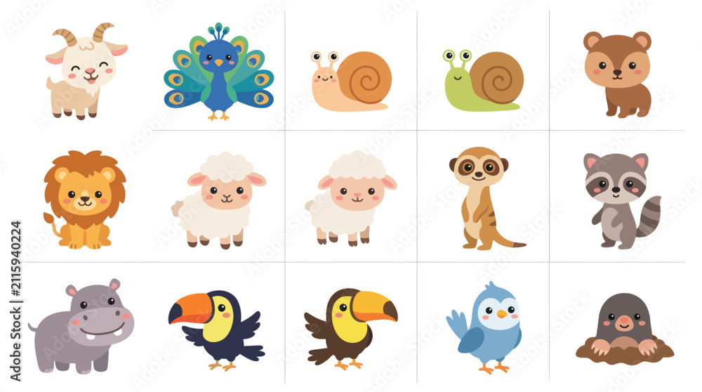 Fototapeta premium Cute cartoon animals collection