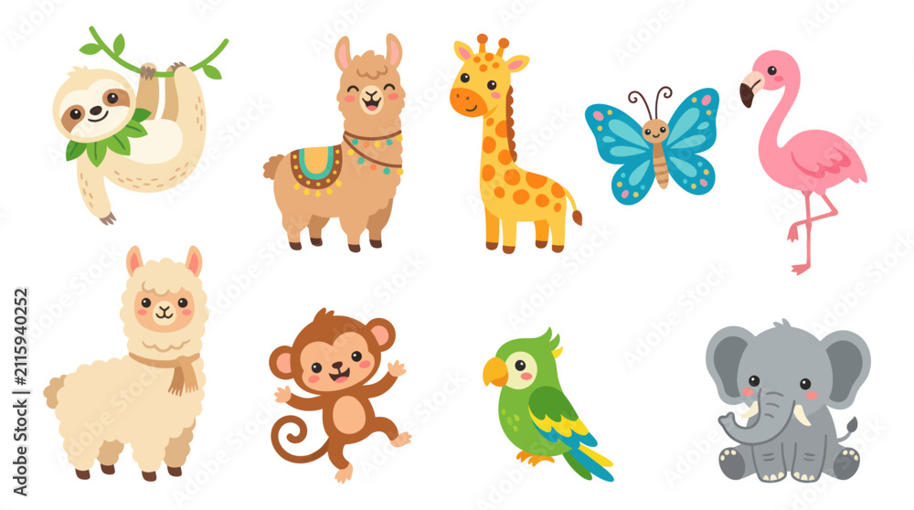 Fototapeta premium Cute cartoon animals collection