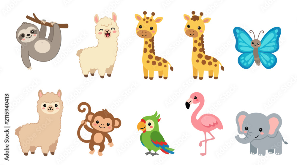 Fototapeta premium Cute cartoon animals collection