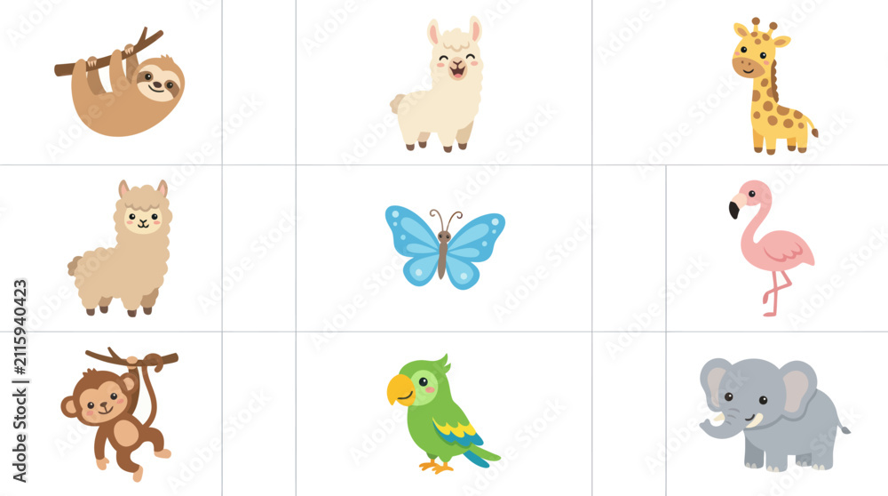 Obraz premium Cute cartoon animals collection