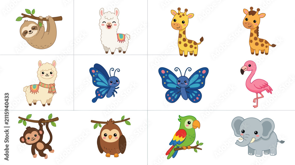 Obraz premium Cute cartoon animals collection
