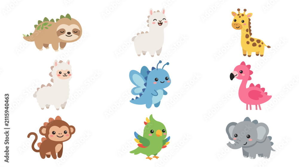 Fototapeta premium Cute cartoon animals collection