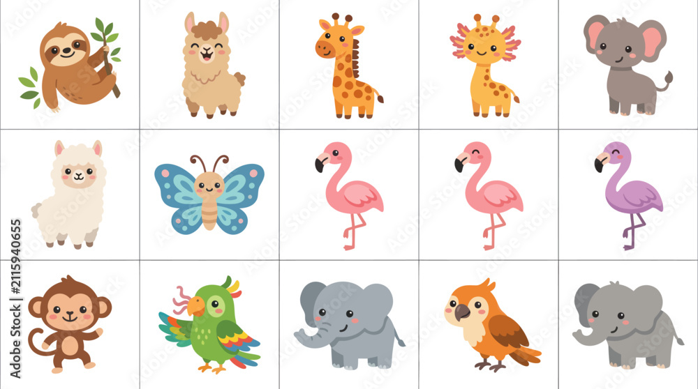 Obraz premium Cute cartoon animals collection on white background