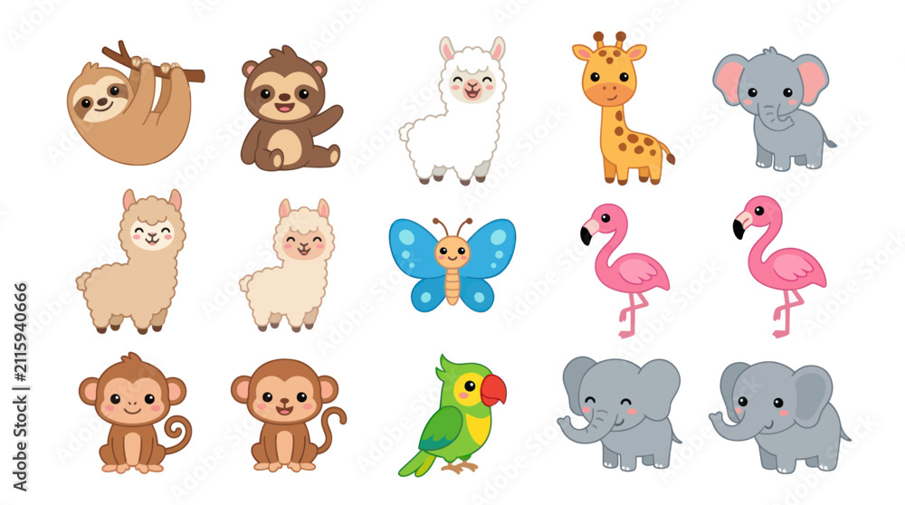 Fototapeta premium Cute cartoon animals collection