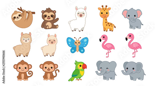 Sticker Cute cartoon animals collection