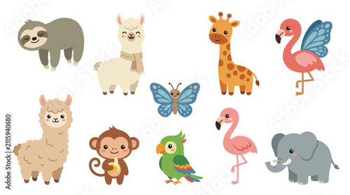 Canvas Print Cute cartoon animals collection vector illustration