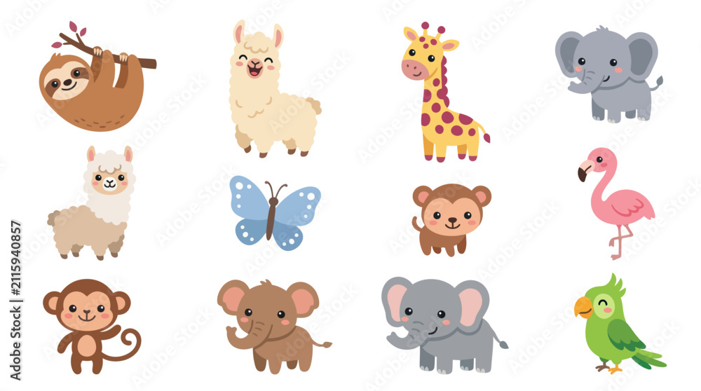 Fototapeta premium Cute cartoon animals collection