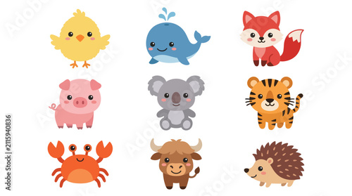 Photography Cute cartoon animals isolated on white background
