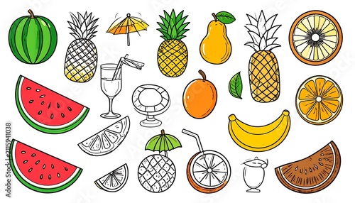 Colorful organic fruits vegetables and herbs collection.